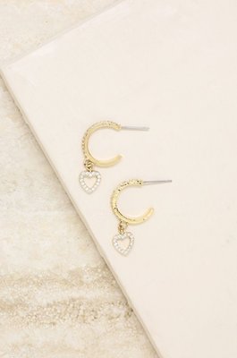 Small Crystal Heart Dangle Hoop 18k Gold Plated Earrings