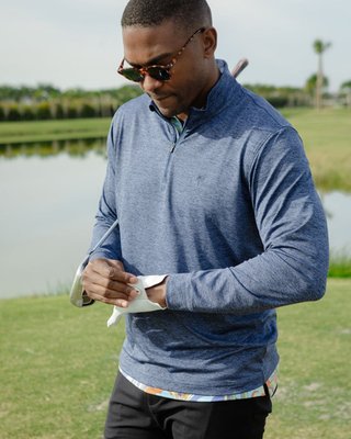 The Pacific Chill  Heathered Navy Quarter Zip Pullover