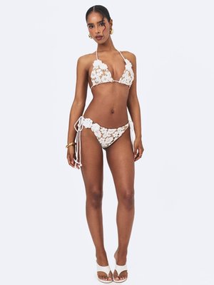 Lela White Floral Crochet Side-tie Bikini Bottom