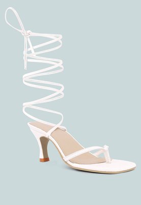 Rag & Co Dorita White Kitten Heel Lace Up Sandal