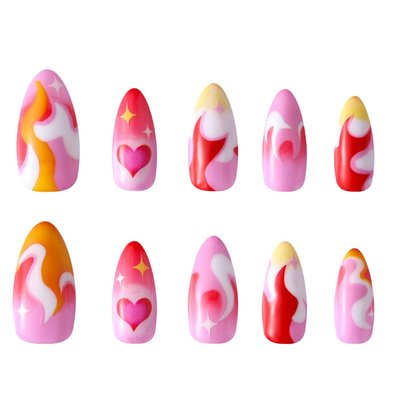 Burning Love - Press On Nail - Pink And Red Press On Nails