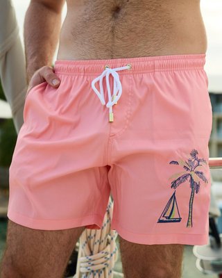 The Sunset Sail - Sailboat Embroidered Swim Trunks