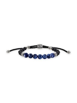 Esquire Men's Jewelry Men's Sterling Silver, Sodalite & Onyx Bolo Bracelet