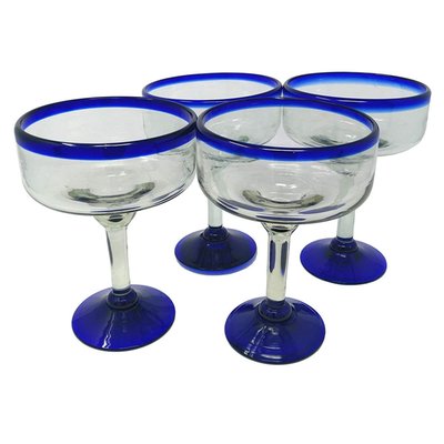 Thadine Mexican Hand Blown Blue Rim Margarita Glasses