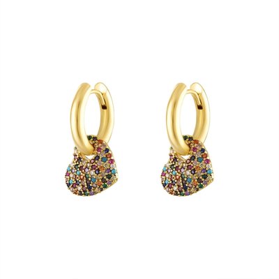 Olivia Le Rainbow Pave Heart Hoop Earrings