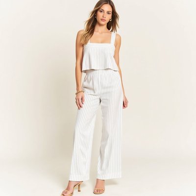 Striped Crop Top And Wide Leg Pant Set