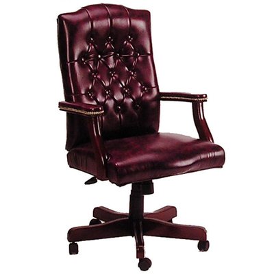 High Back Button Executive Mahogany Wood Chair