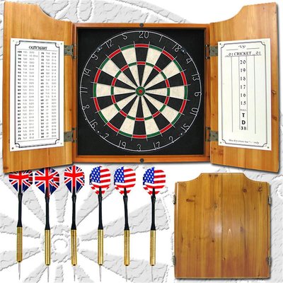 Tgt Solid Wood Dart Cabet Set  Pro Style Board And Darts