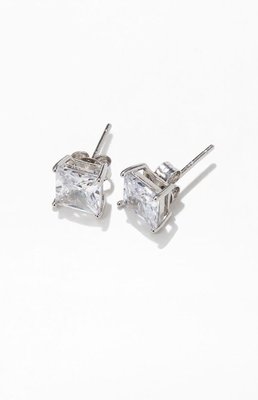 King Ice Sterling Silver Square Stud Earrings