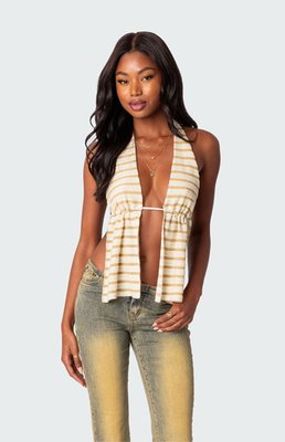 Edikted Women's Textured Open Back Halter Top In Beige