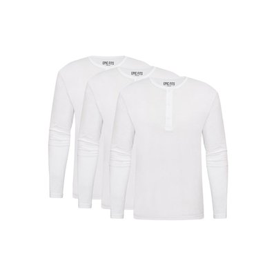 All White Long Sleeve Henley 3-pack
