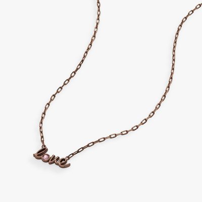 'love' Script And Crystal Necklace, Adjustable