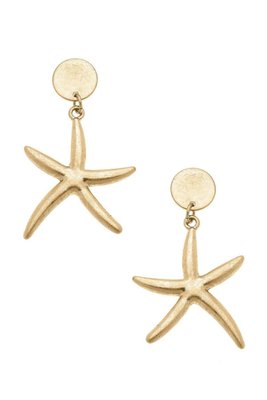 Canvas Style Starfish Statement Earrings In Worn Gold