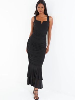 Quiz Black Mesh Notch Neck Maxi Dress