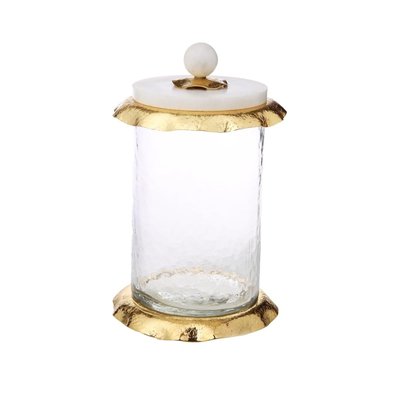 Classic Touch     Large Glass Canister With Marble & Gold Lid
