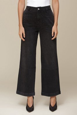 Rhinestone Black Wash Wide Leg Jeans