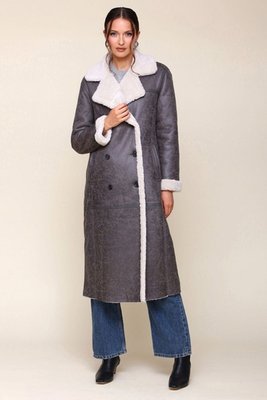 Faux Shearling Double Breasted Midi Coat