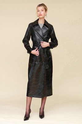 Glazed Faux-ever Leather Belted Trench Coat