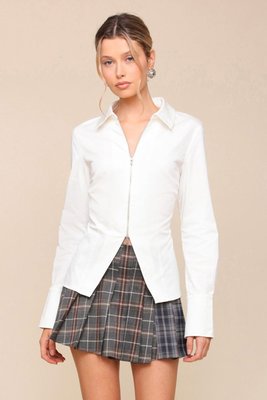 Zip-front Cotton Poplin Shirt