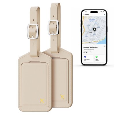 Leather Luggage Tag Trackers (2 Pack) - Beige