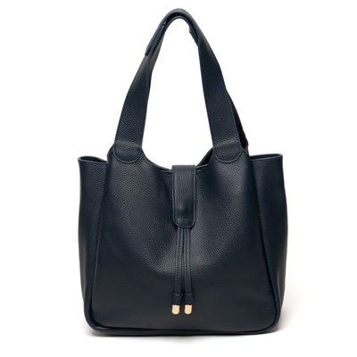 Shoulder & Cross Body Leather Tote - Navy