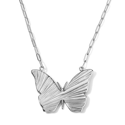 Fluted 18” Butterfly Necklace - Silver Tone