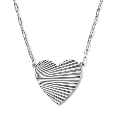 Fluted 18” Heart Necklace - Silver Tone