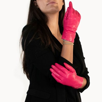 9" Leather Gloves With Cashmere Lining - Fuchsia