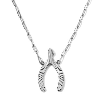 Fluted 18” Wishbone Necklace - Silver Tone