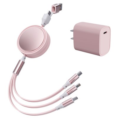 6-in-1 Retractable Cable With Fast Charge Adapter - Blush