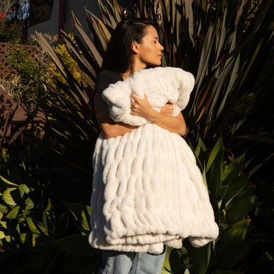 Ribbed Faux Fur Throw - Ivory