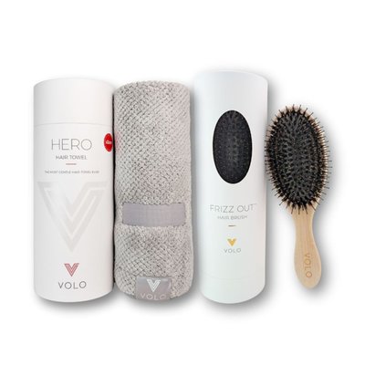 Hero Hair Towel & Frizz Out Hair Brush Duo - Luna Gray
