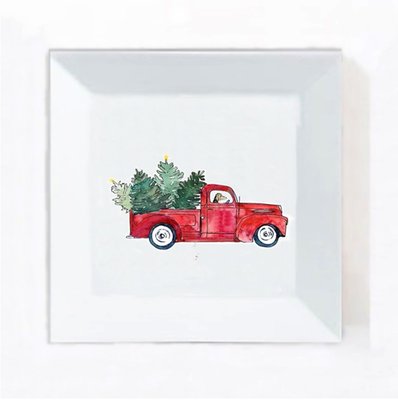 Square Porcelain Tray - Red Truck