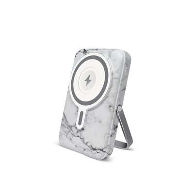 Wireless Charging Battery with Stand - White Marble