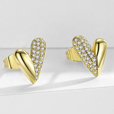 Chevron Heart Pavé Stud Earrings - Gold