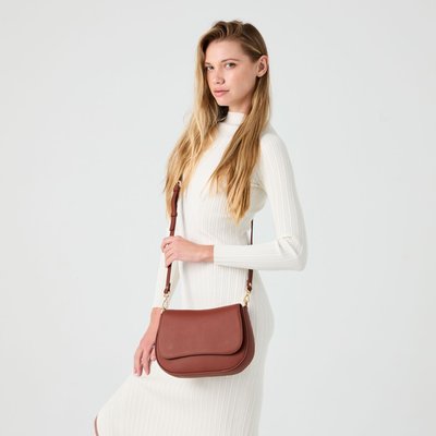 Crossbody/Shoulder Leather Bag - Brown