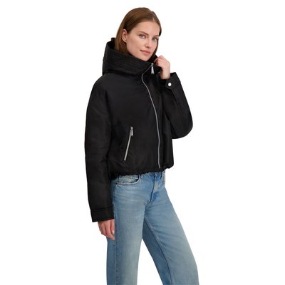 Bomber With Faux Sherpa Lined Hood - Black