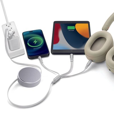 6-In-1 Retractable Cable With Fast Charge Adapter - White