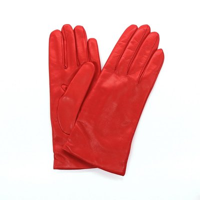9" Leather Gloves With Cashmere Lining - Red