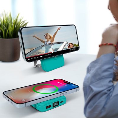 Wireless Charging Battery with Stand - Turquoise