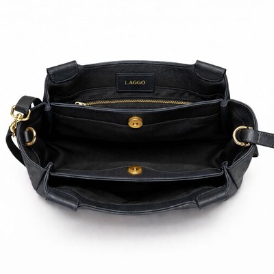 Shoulder & Cross Body Leather Tote - Black
