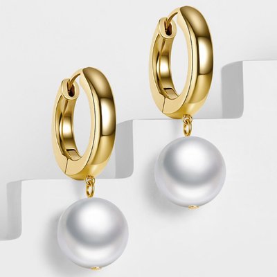 Golden Serenity Pearl Drop Hoop Earrings - Gold/Pearl
