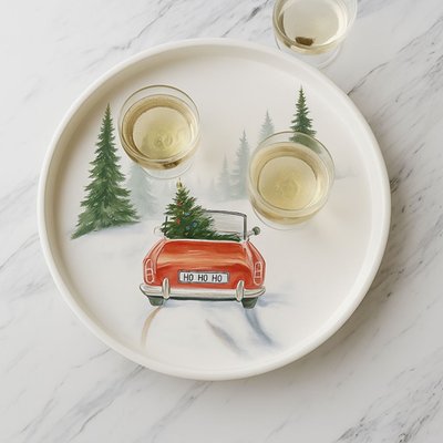 Round Serving Tray - Red Car