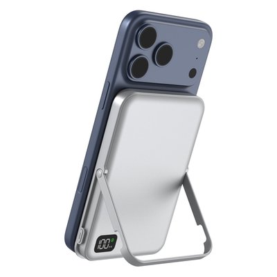 3-in-1 Magnetic Power Bank & Stand - Silver