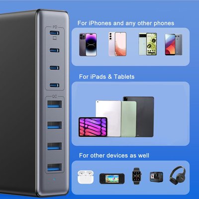 8-port Charging Hub - 8 Color Options - Sky Blue