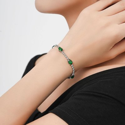 CZ Tennis Bracelet Tear Shape - Emerald