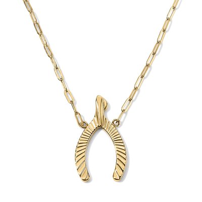 Fluted 18” Wishbone Necklace - Gold Tone