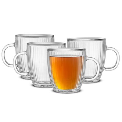 Fluted Double Wall Mugs, 13.5 oz - Set of 4