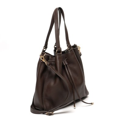 Leather Drawstring Handbag - Brown