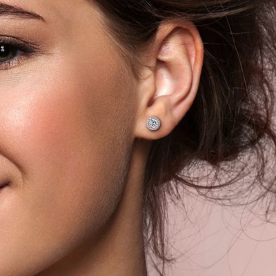 Halo Stud Earrings (2ct) - Sterling Silver